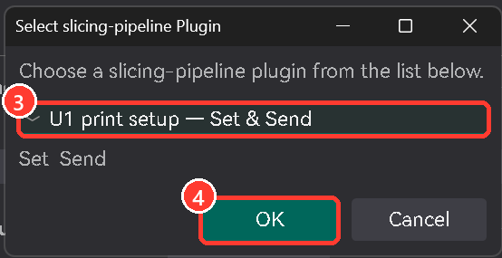 Choose U1 print setup, then OK