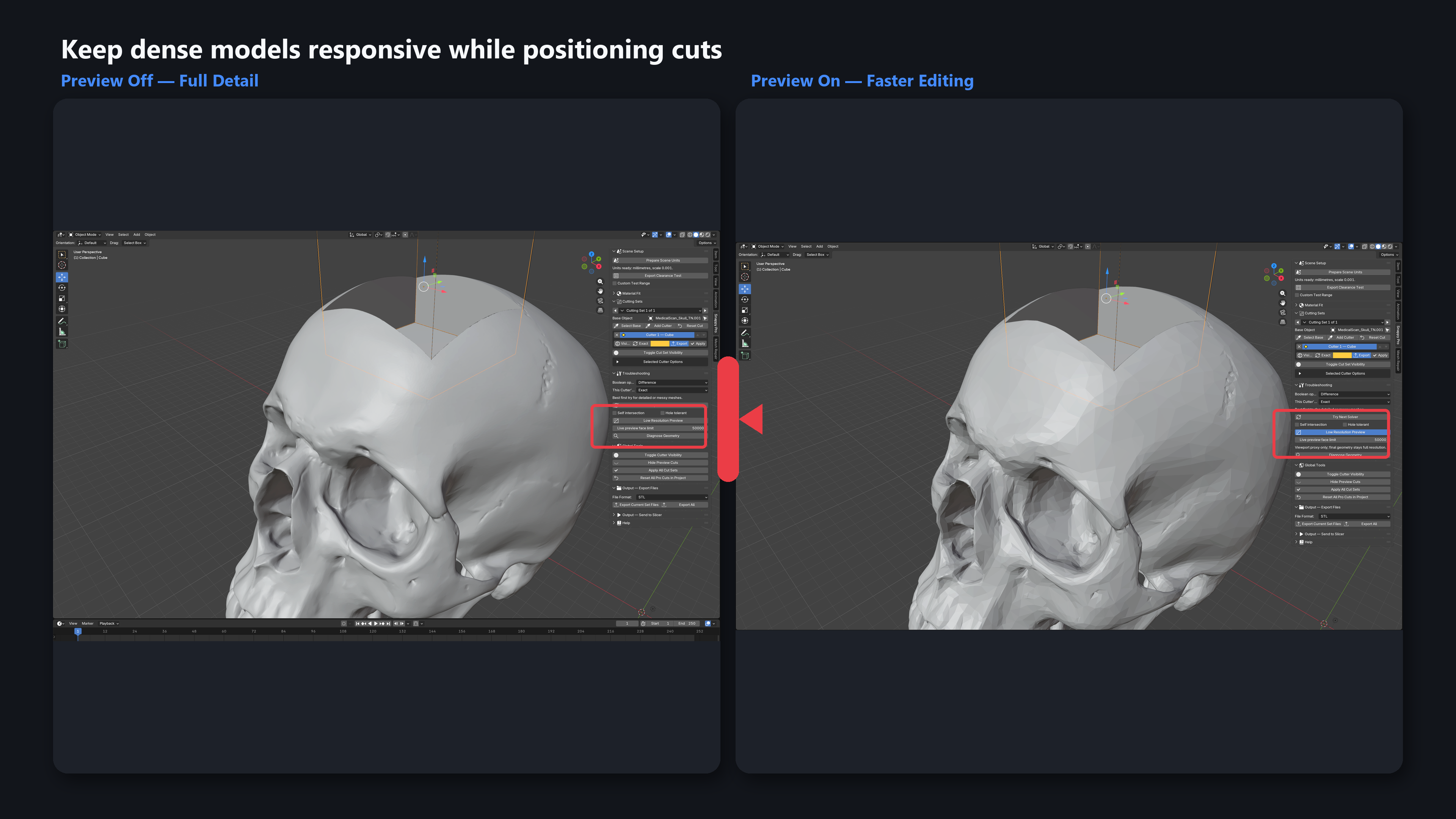 Low resolution preview off and on